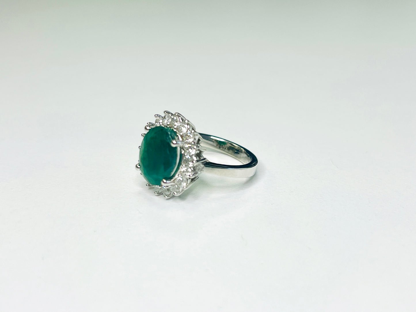 3.62 Carat Emerald Natural Diamond 14K White Gold Ring