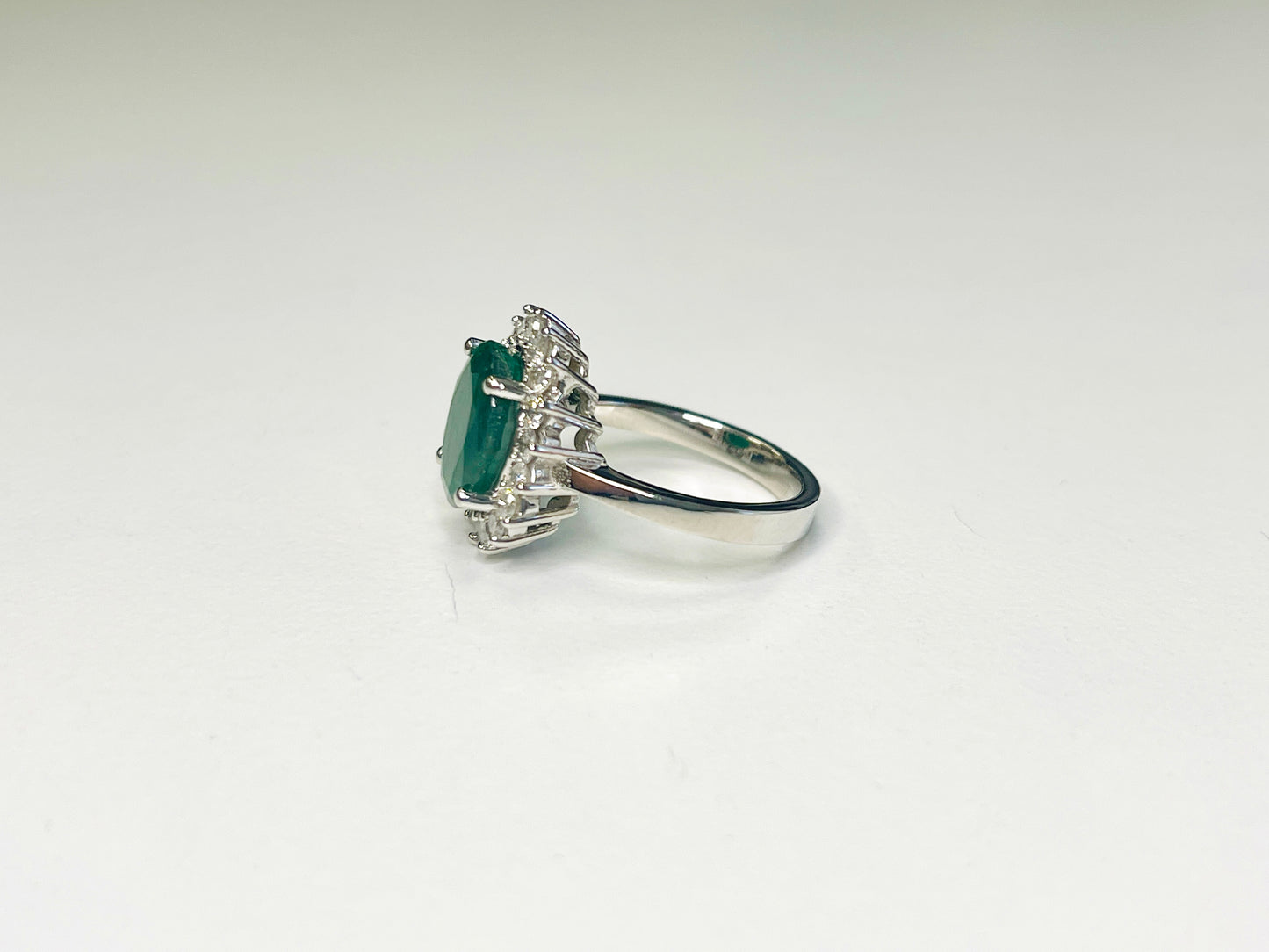 3.62 Carat Emerald Natural Diamond 14K White Gold Ring