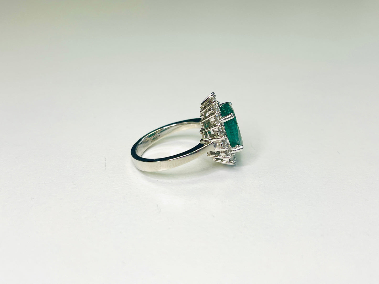 3.62 Carat Emerald Natural Diamond 14K White Gold Ring