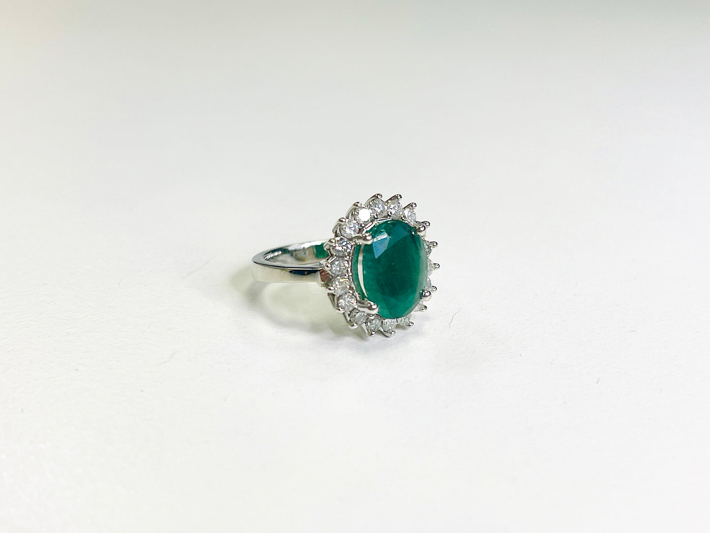 3.62 Carat Emerald Natural Diamond 14K White Gold Ring