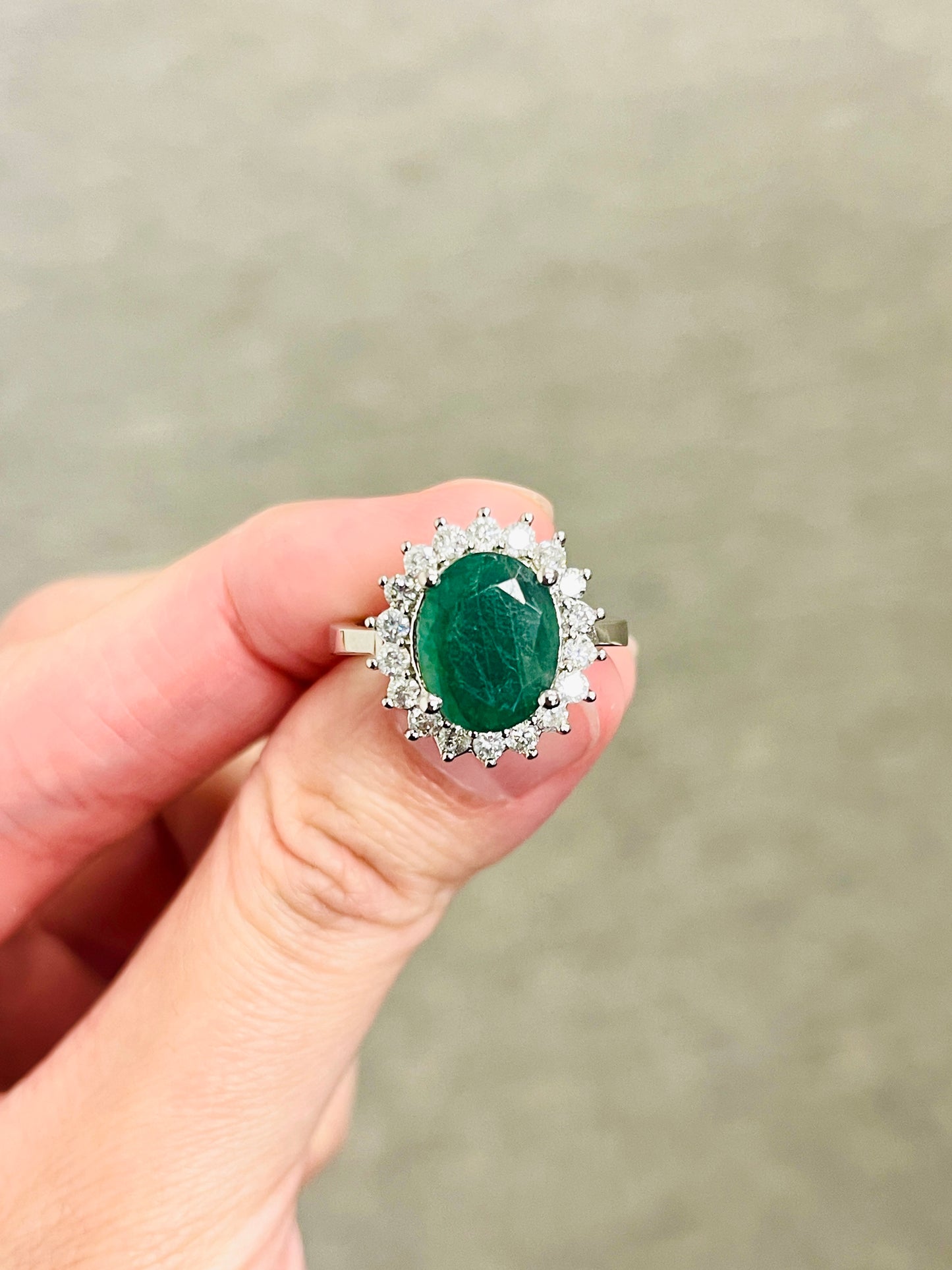 3.62 Carat Emerald Natural Diamond 14K White Gold Ring