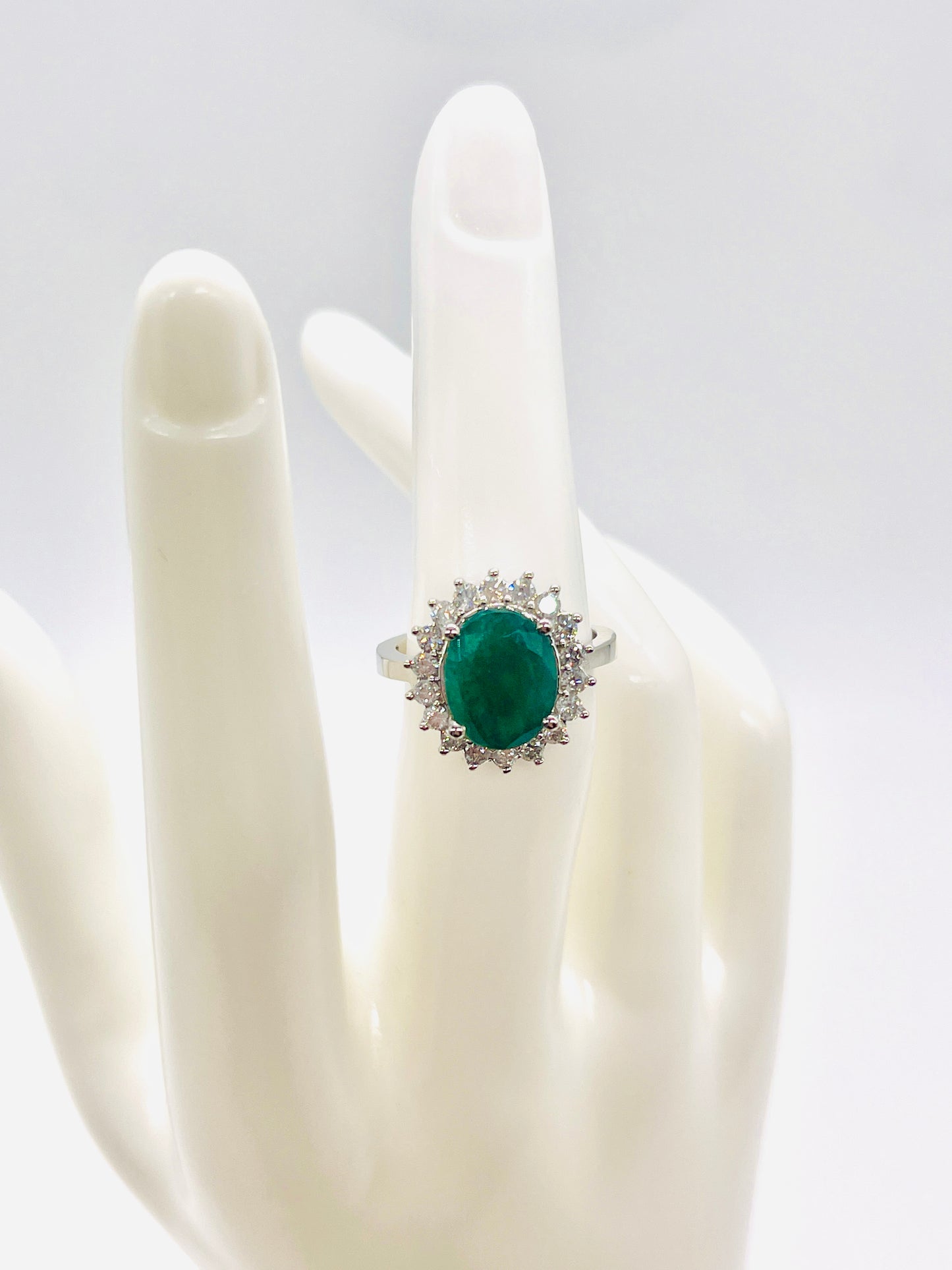 3.62 Carat Emerald Natural Diamond 14K White Gold Ring