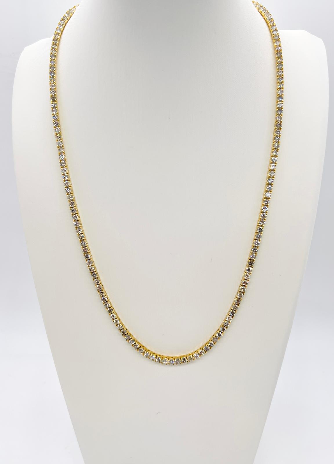 15.30 Carat Natural Diamond Tennis Necklace in 14K Yellow Gold 20"