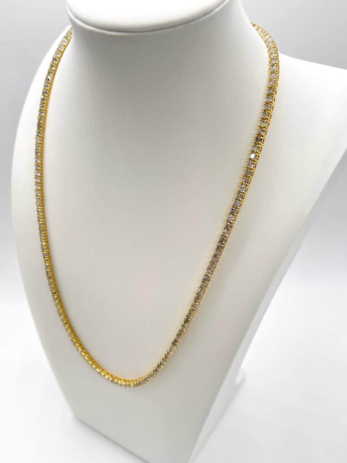 15.30 Carat Natural Diamond Tennis Necklace in 14K Yellow Gold 20"