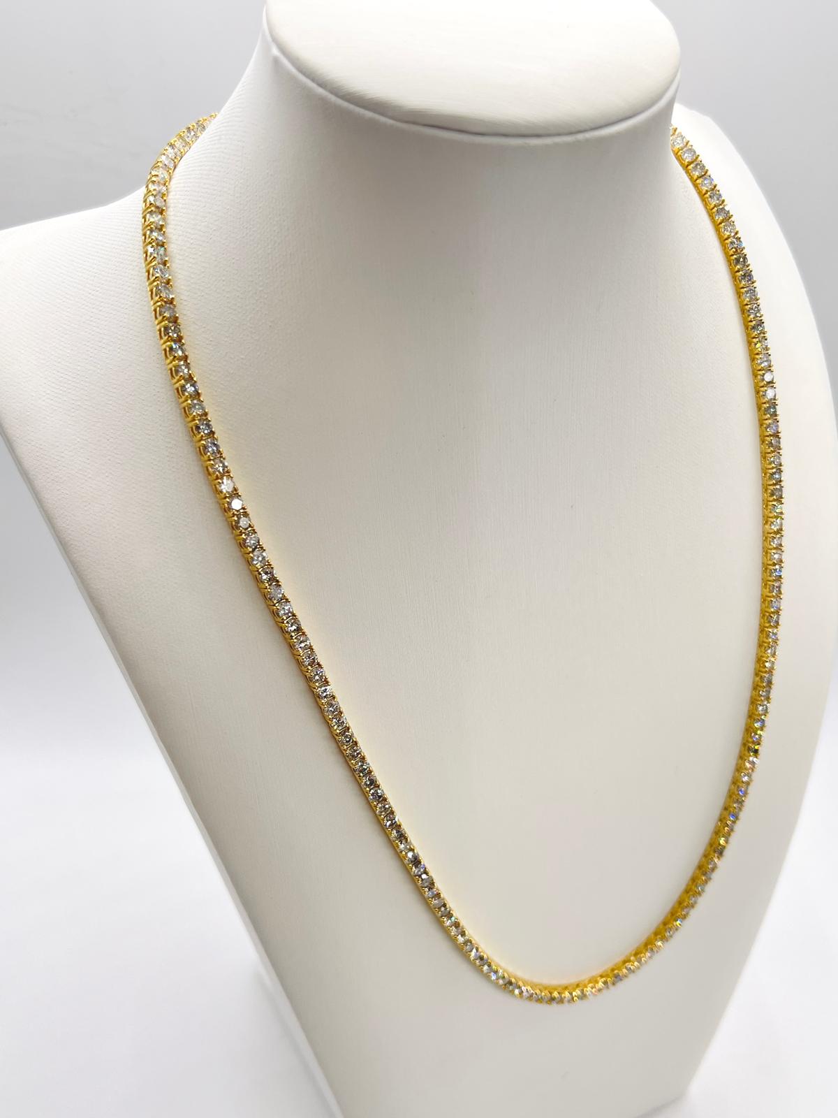 15.30 Carat Natural Diamond Tennis Necklace in 14K Yellow Gold 20"