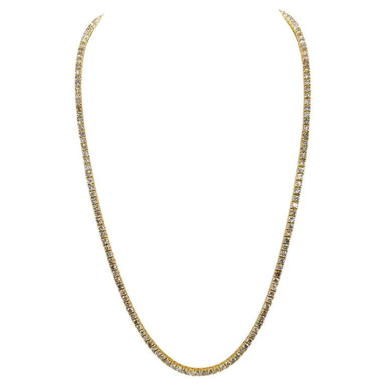 15.30 Carat Natural Diamond Tennis Necklace in 14K Yellow Gold 20"