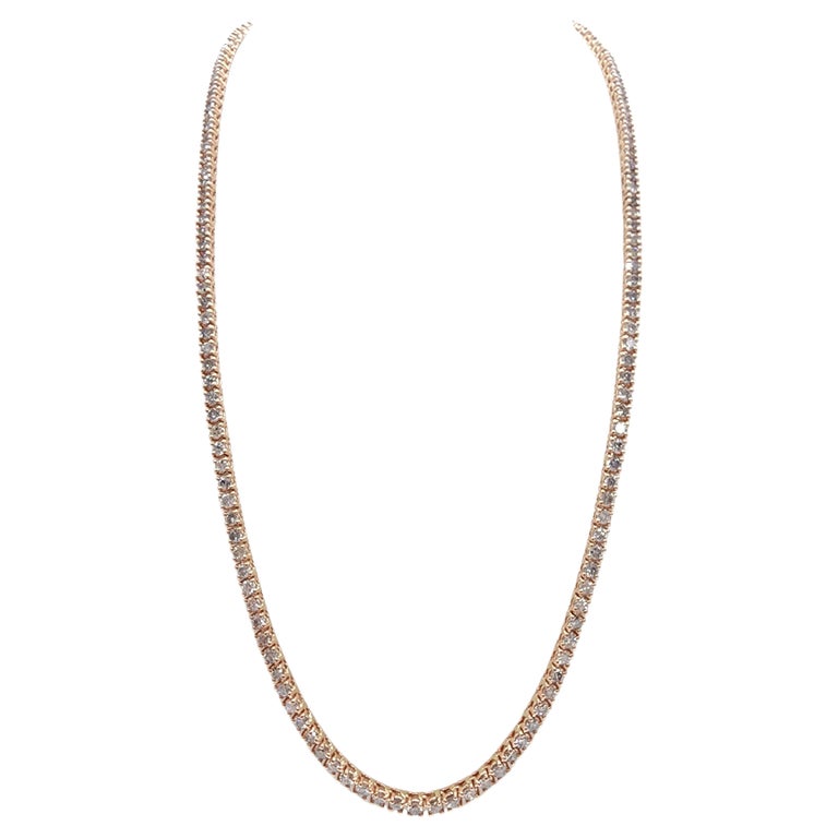 14.88 Carat Round Brilliant Cut Diamond Tennis Necklace 14 Karat Rose Gold