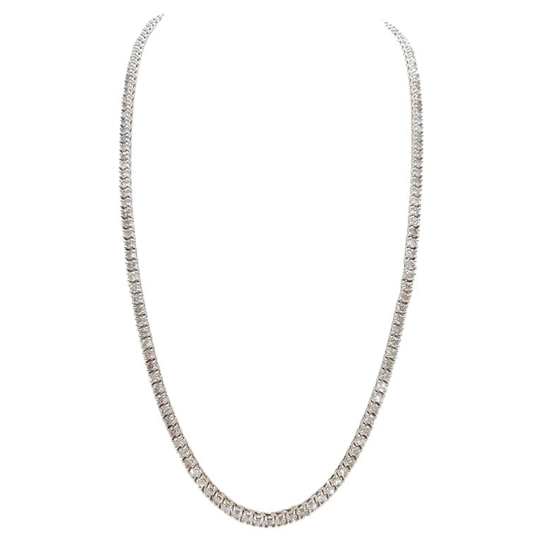 15.65 Carat Round Brilliant Cut Diamond Tennis Necklace 14 Karat White Gold 22''
