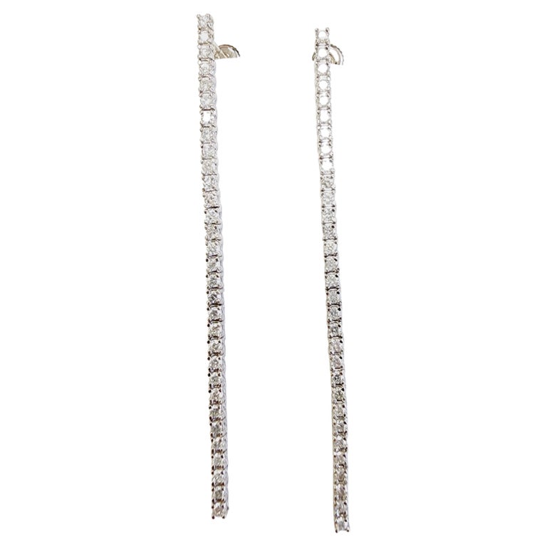 1.70 Carats Natural Diamonds Tennis Drop Earrings 14 Karat White Gold
