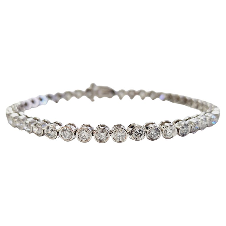 5.45 Carats Natural Diamond Round Bezel Tube Tennis Bracelet in 14K White Gold