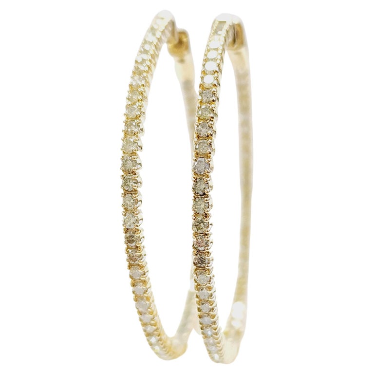 2.08 Carat Natural Diamond Hoops Earrings 14 Karat Yellow Gold