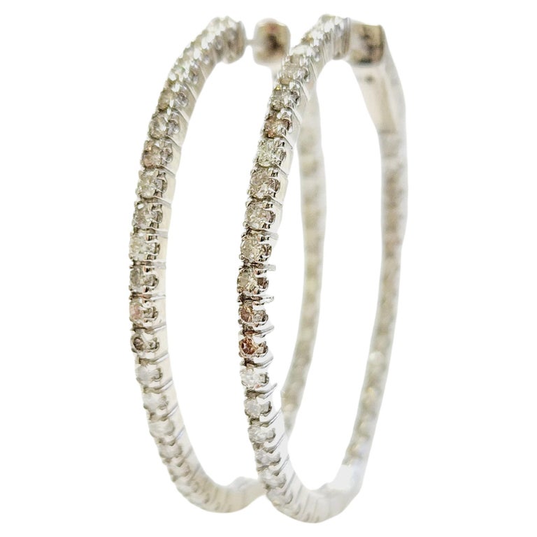 1.73 Carat Diamond Oval Hoops Earrings 14 Karat White Gold