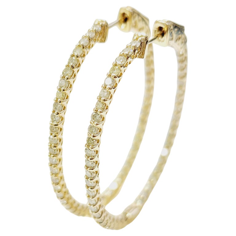 1.71 Carat Diamond Hoops Earrings 14 Karat Yellow Gold