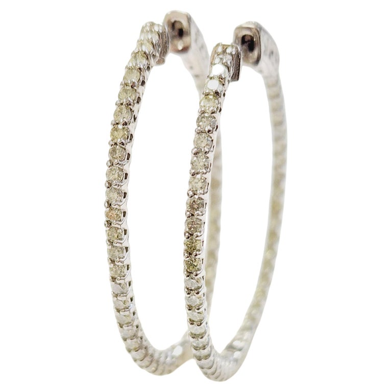 1.71 Carat Diamond Hoops Earrings 14 Karat White Gold
