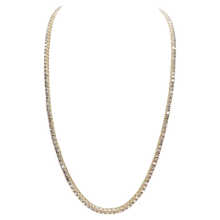 13.90 Carat Natural Diamond Tennis Necklace 14K Yellow Gold 20''