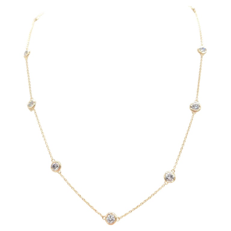 2.16 Carat Natural Diamond By The Yard Necklace 14 Karat Yellow Gold 16''