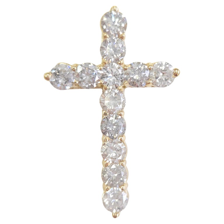 3.20 Carat Natural Diamond Cross Pendant 14 Karat Yellow Gold