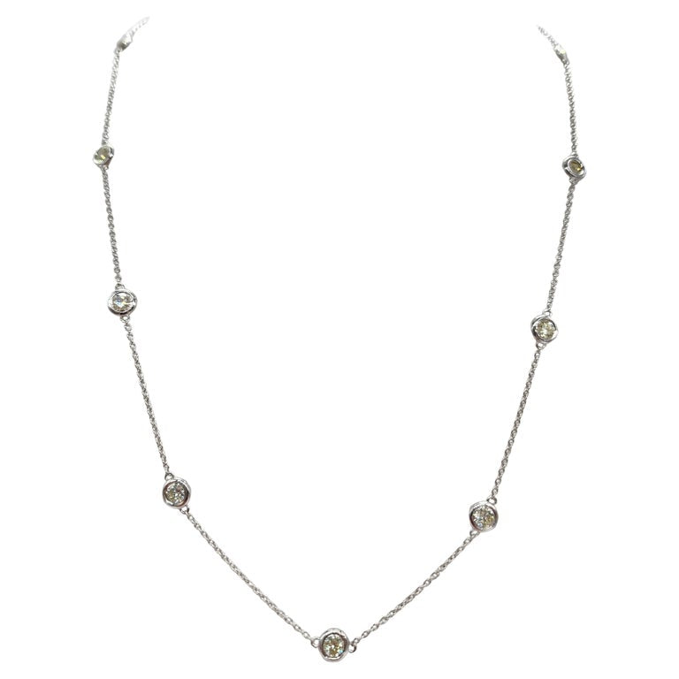1.84 Carat Natural Diamond By The Yard Necklace 14 Karat White Gold 16''