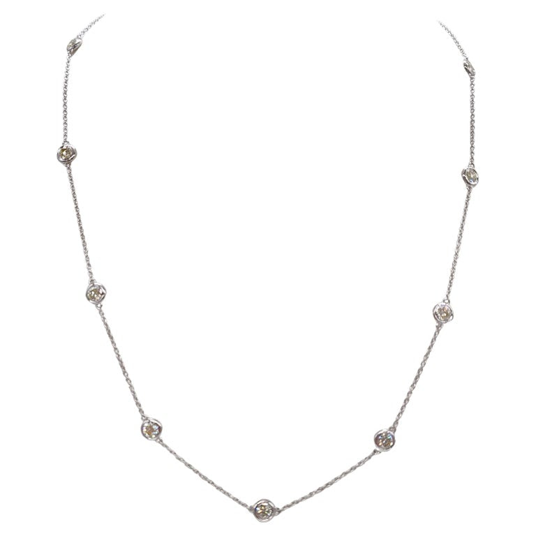 2.15 Carat Natural Diamond By The Yard Necklace 14 Karat White Gold 18''