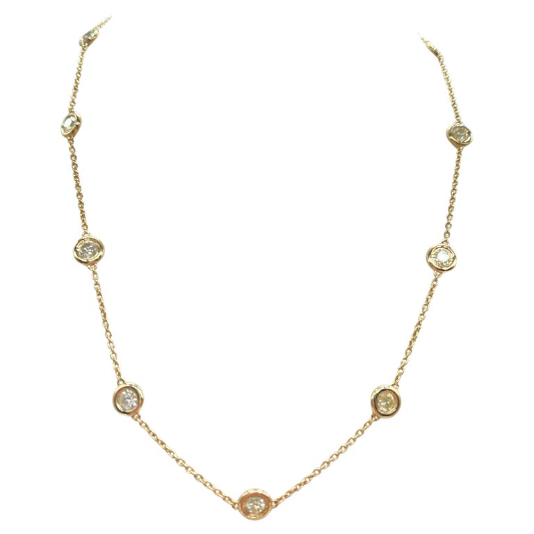 2.64 Carat Natural Diamond By The Yard Necklace 14 Karat Yellow Gold 16''