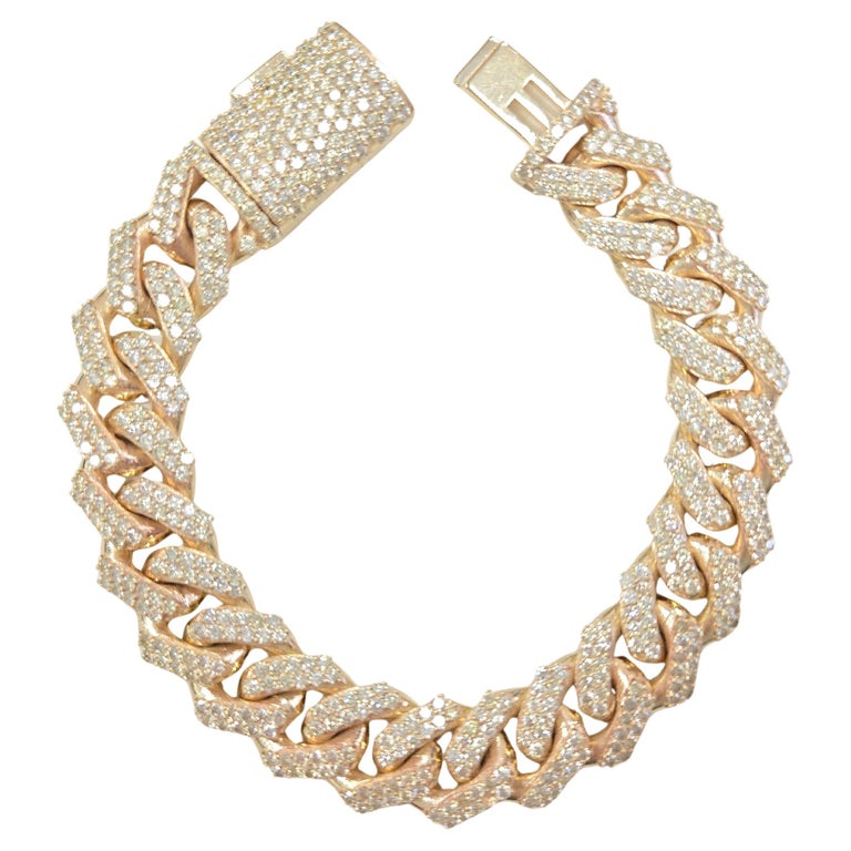 15.02 Carat Natural Diamond Cuban Bracelet Solid 14 Karat Yellow Gold