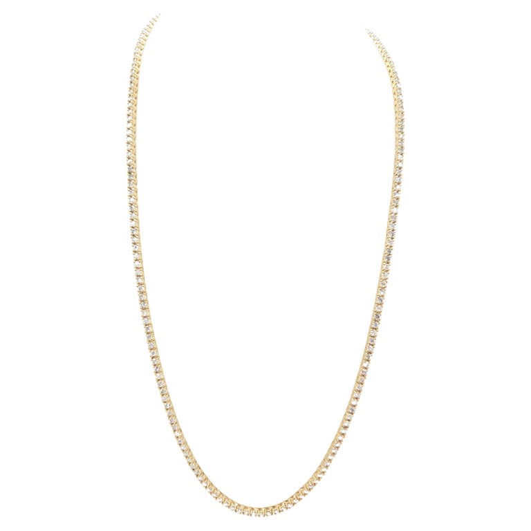 8.84 Carat Round Natural Diamond Tennis Necklace 14 Karat Yellow Gold 22''