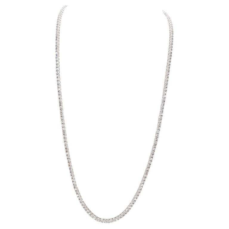 8.91 Carat Natural Round Brilliant Cut Diamond Tennis Necklace 14 Karat White Gold 22''