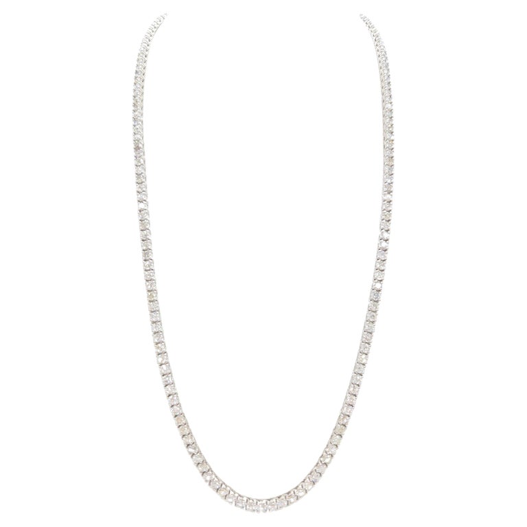 16.40 Carat Natural Round Brilliant Cut Diamond Tennis Necklace 14 Karat White Gold 22''