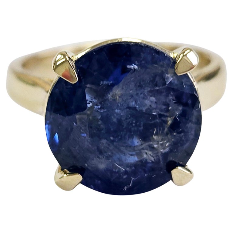 7.03 Carats Round Natural Sapphire Ring 14 Karat Yellow Gold