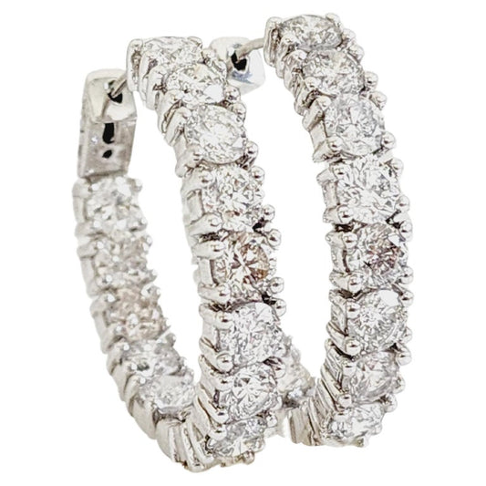 8.62 Carat Natural Diamond Oval Hoops Earrings 14 Karat White Gold
