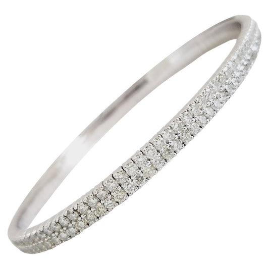 4.85 Carat Natural Diamond Double Row Flexible Bangle White Gold 14 Karat