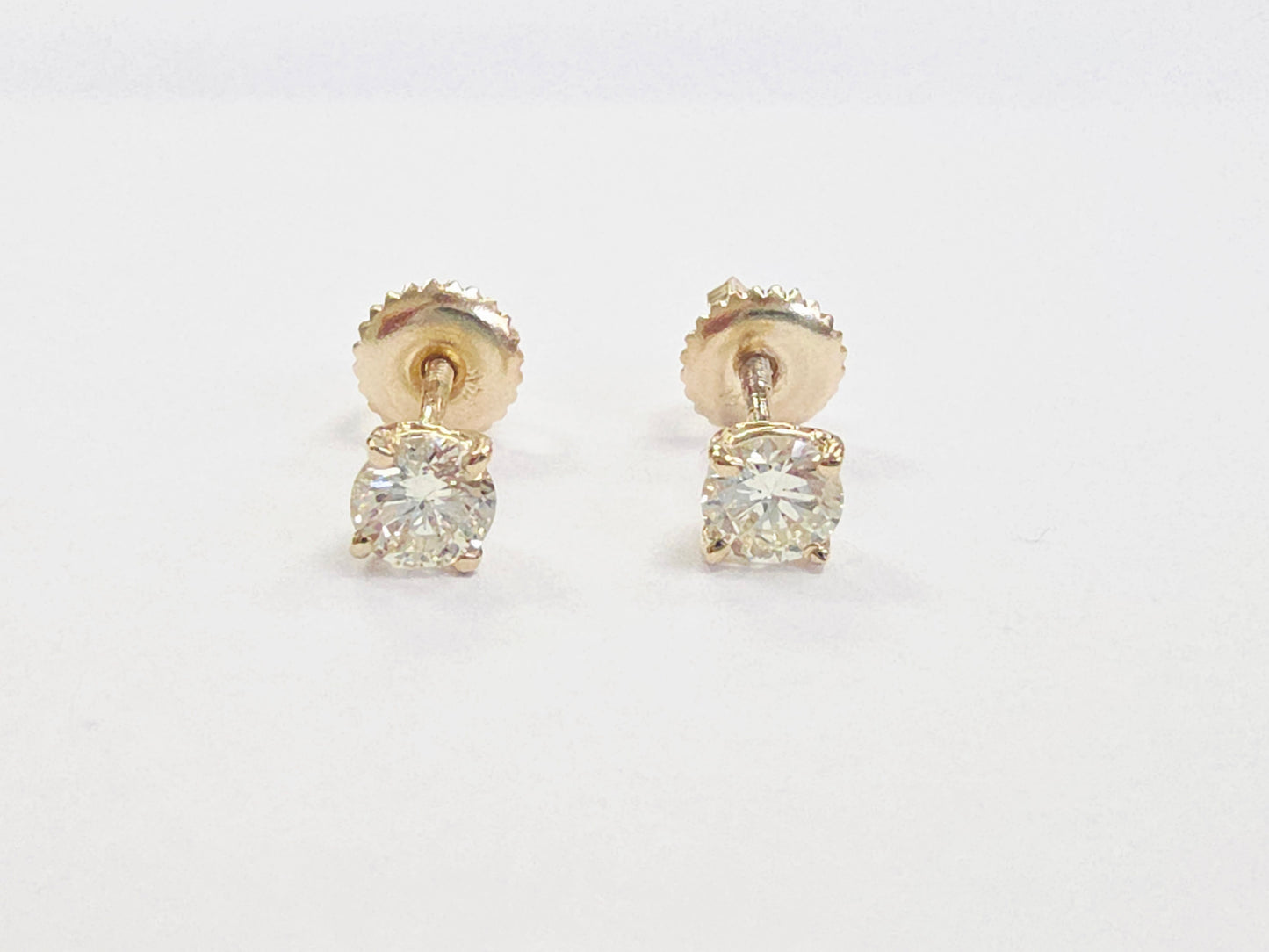0.52 Carat Natural Brilliant Round Diamond Studs Yellow Gold 14 Karat