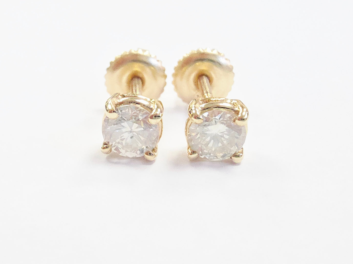 0.60 Carat Natural Brilliant Round Diamond Studs Yellow Gold 14 Karat