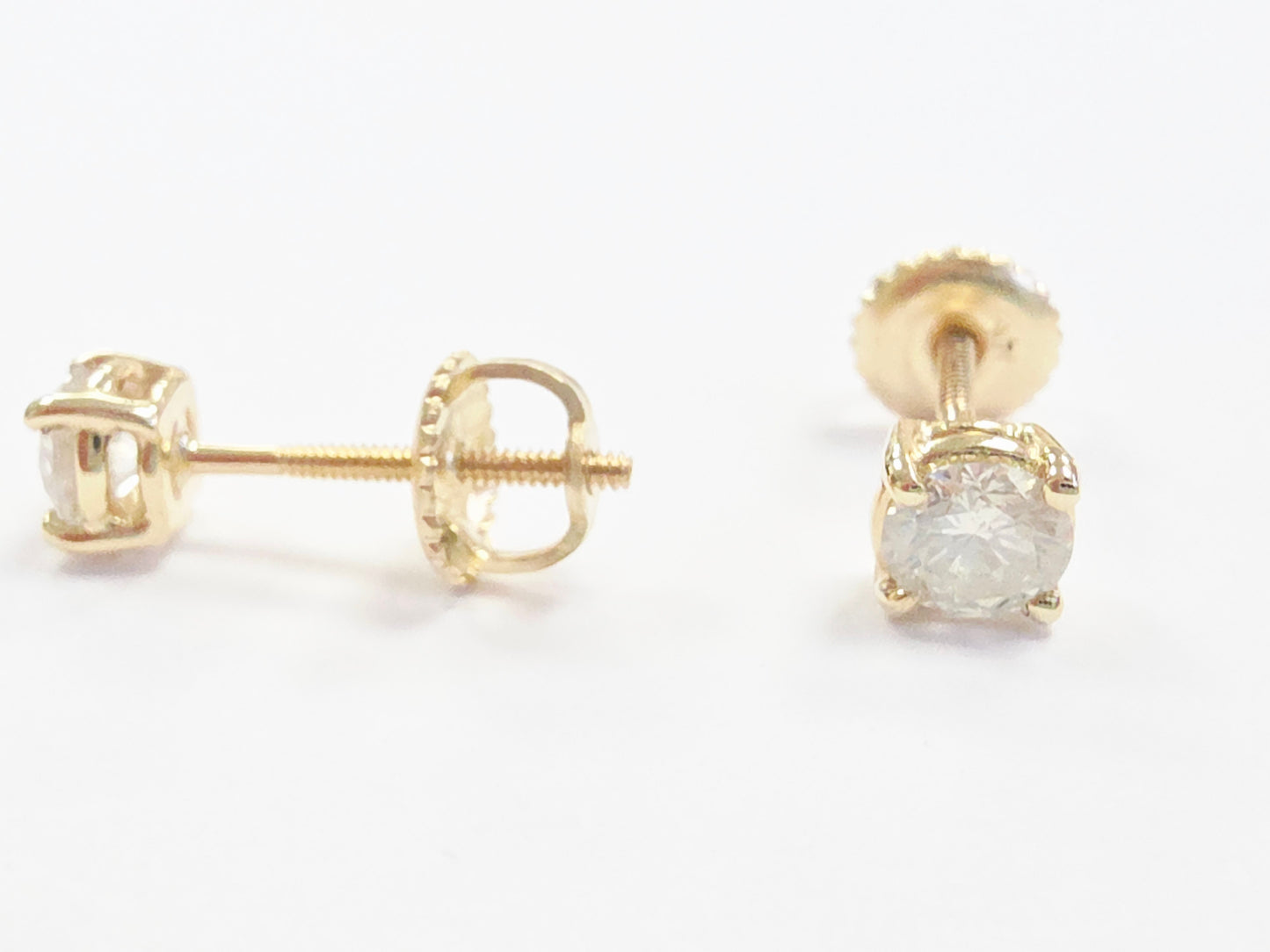 0.60 Carat Natural Brilliant Round Diamond Studs Yellow Gold 14 Karat