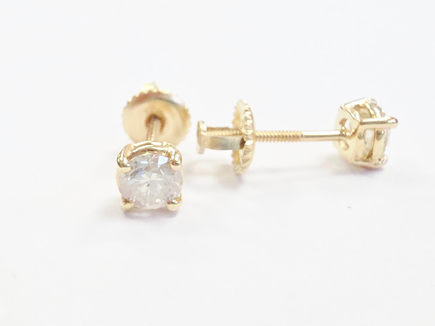0.60 Carat Natural Brilliant Round Diamond Studs Yellow Gold 14 Karat