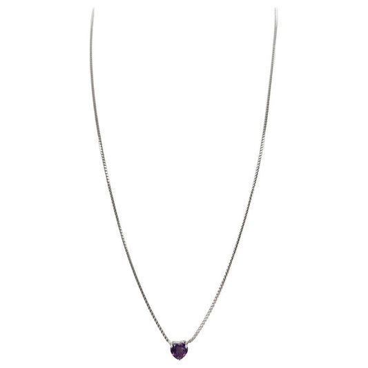 0.82 Carats Heart Shape Amethyst Necklace 14 Karat White Gold