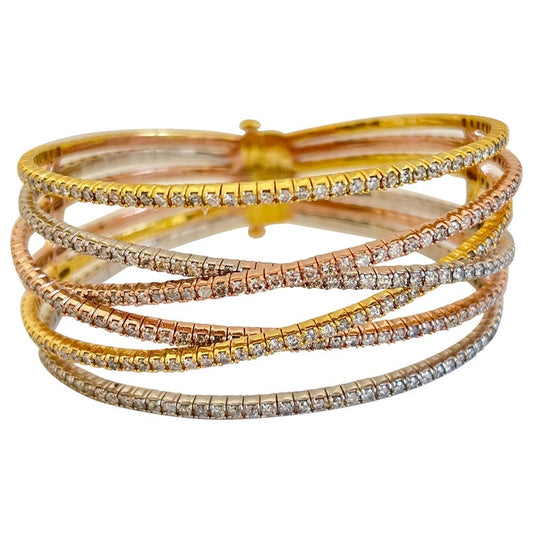 6.52 Carat Six Row Natural Diamonds Mini Bangle Bracelet