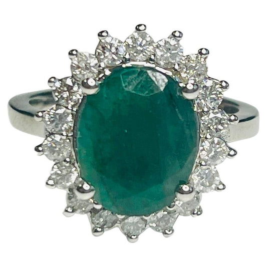 3.62 Carat Emerald Natural Diamond 14K White Gold Ring