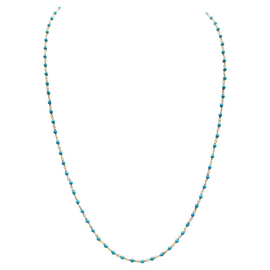 1 Carat Beaded Natural Turquoise Necklace in 14K Yellow Gold