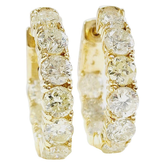 4.62 Carat Diamond Hoops Earrings 14 Karat Yellow Gold