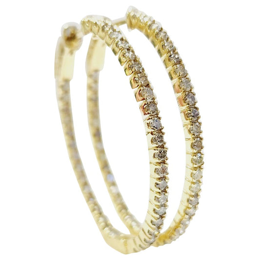 1.73 Carat Diamond Oval Hoops Earrings 14 Karat Yellow Gold