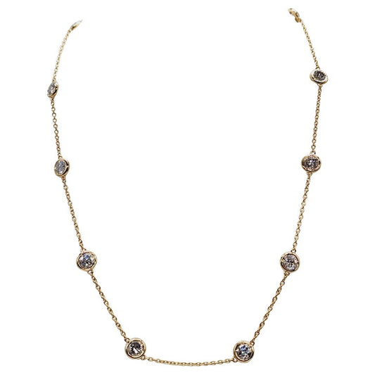 3.12 Carat Natural Diamond By The Yard Necklace 14 Karat Yellow Gold 16''