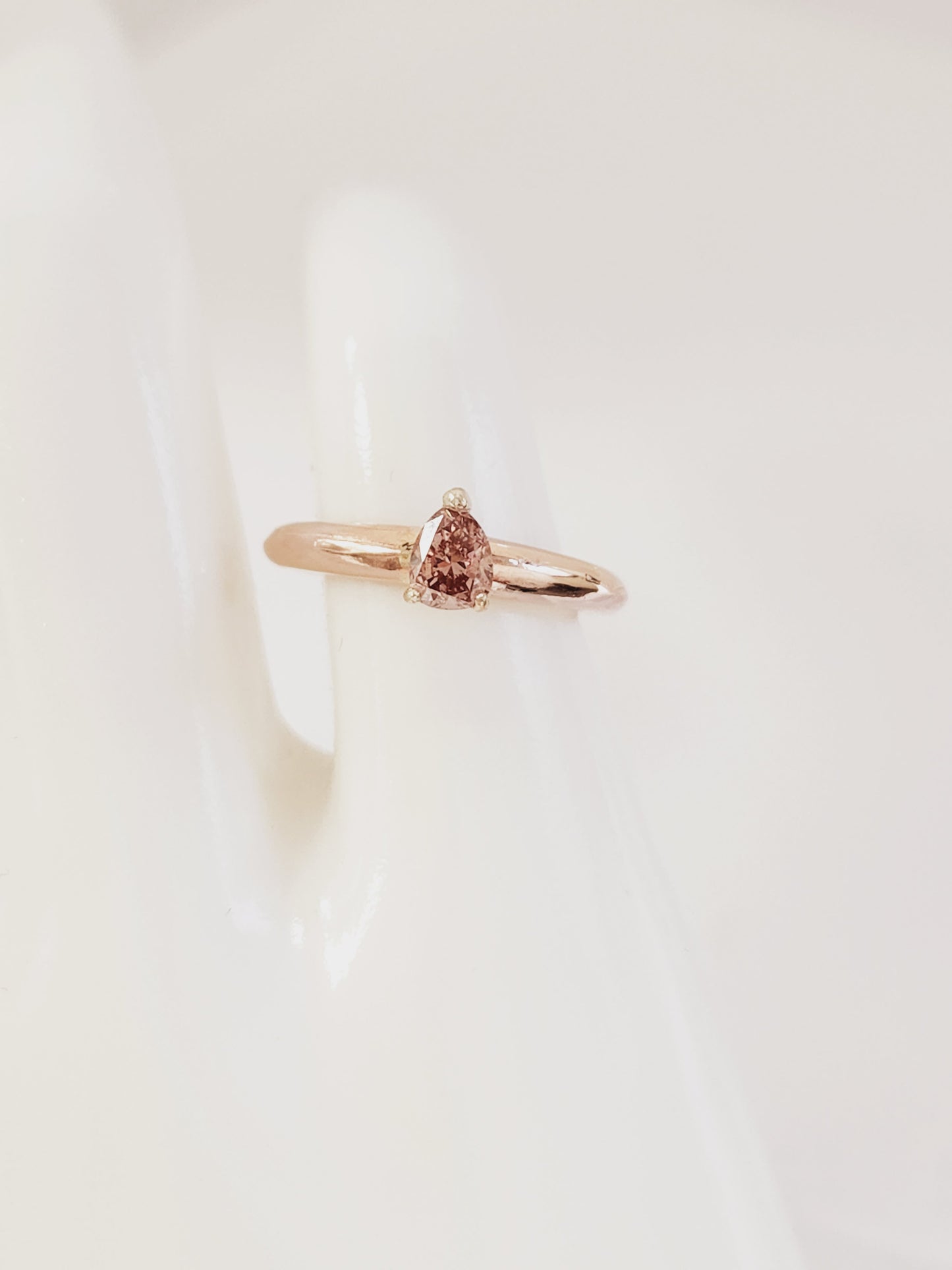 IGI 0.30 Carat Natural Fancy Brownish Pink Pear Shape Diamond Ring 14K Rose Gold