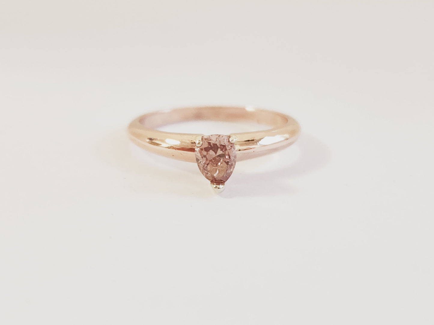 IGI 0.30 Carat Natural Fancy Brownish Pink Pear Shape Diamond Ring 14K Rose Gold