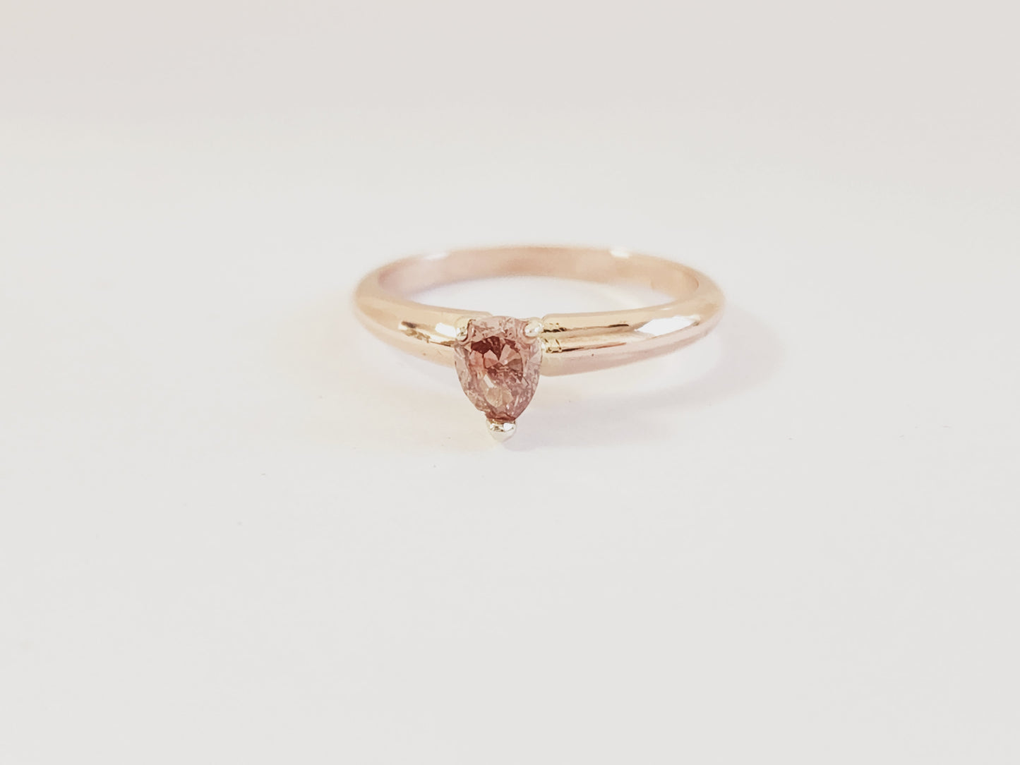 IGI 0.30 Carat Natural Fancy Brownish Pink Pear Shape Diamond Ring 14K Rose Gold