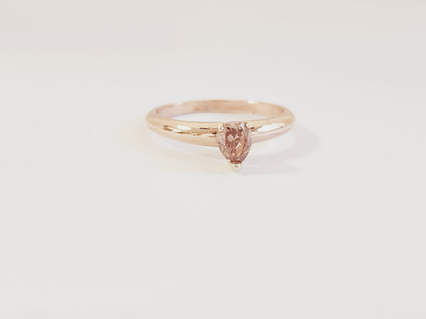 IGI 0.30 Carat Natural Fancy Brownish Pink Pear Shape Diamond Ring 14K Rose Gold
