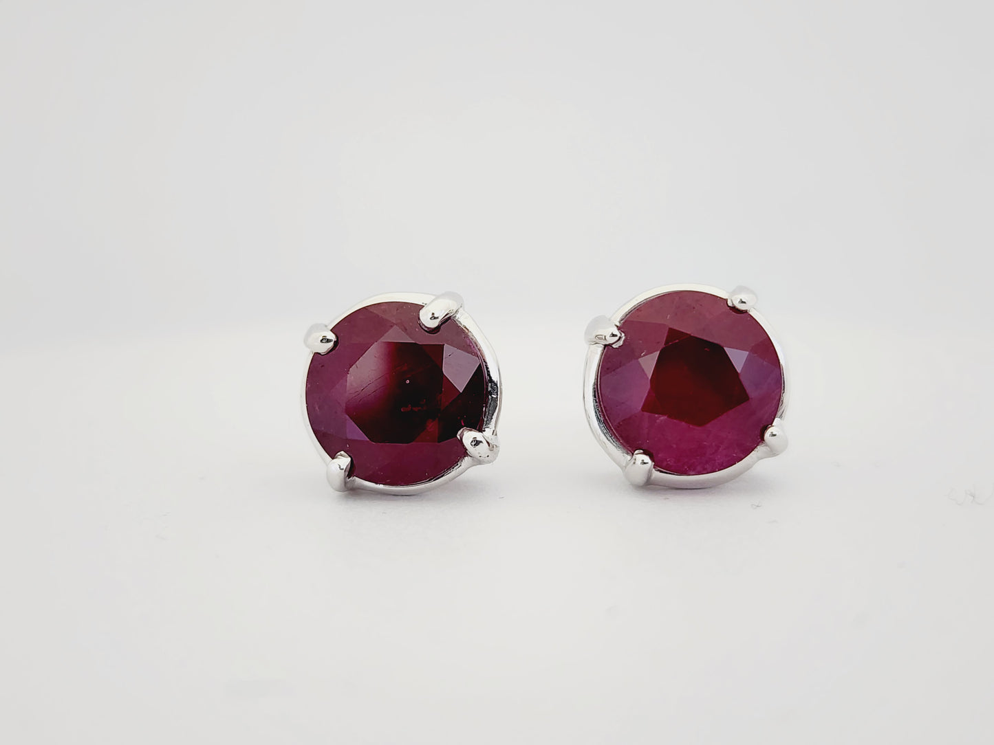 7.95 Carat Ruby Studs Earrings in 14 Karat White Gold