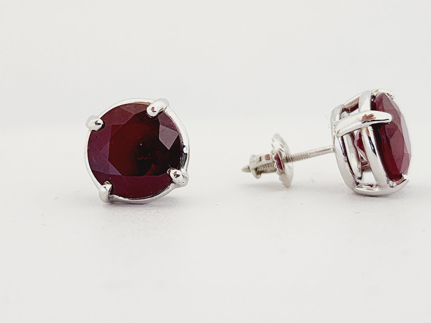 7.95 Carat Ruby Studs Earrings in 14 Karat White Gold