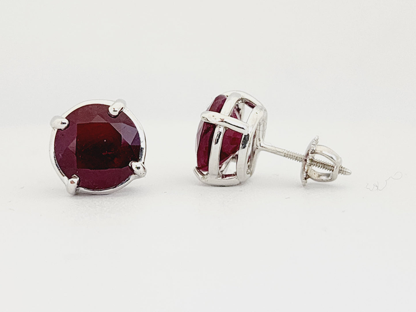7.95 Carat Ruby Studs Earrings in 14 Karat White Gold
