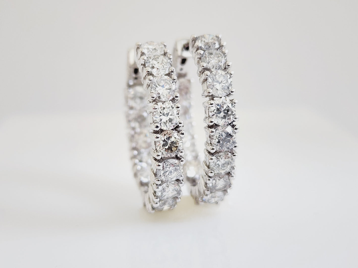 8.62 Carat Natural Diamond Oval Hoops Earrings 14 Karat White Gold